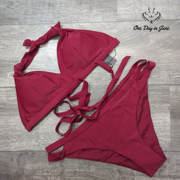 Shekini Halter Criss Cross Cut Out Bikini Swimsuit Size XL - Picture 3 of 6